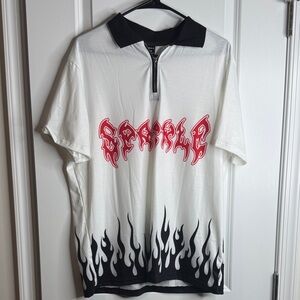 SHEIN White and Black Flame Graphic Polo